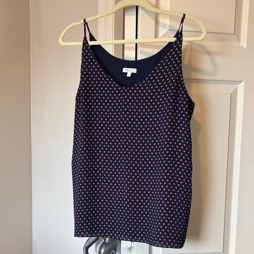 Reitmans Navy Blouse with Orange Polka Dots